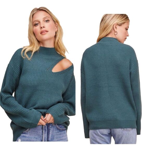 ASTR Anthropologie Sweater XS Oversized Cable Knit‎ Cut Out Long Sleeve Slouchy - Picture 1 of 12